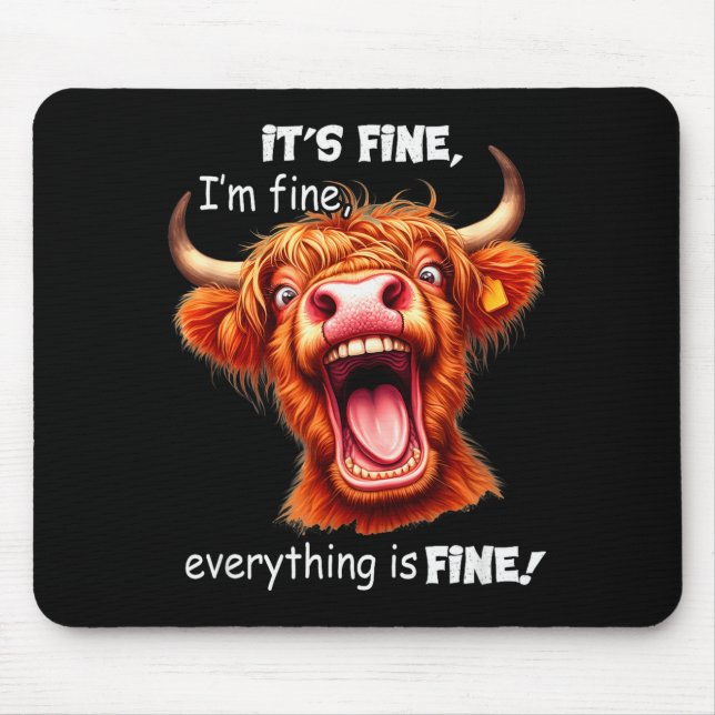 Alfombrilla De Ratón Funny Highland Cow It's Fine I'm Fine Everything I (Frente)