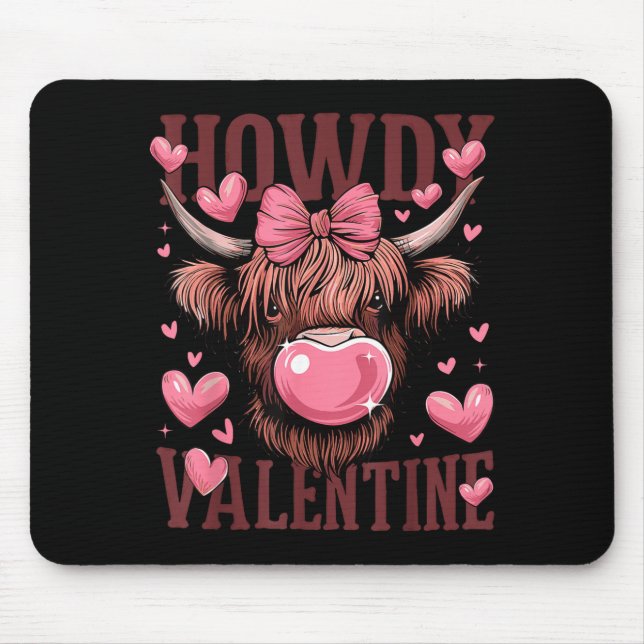 Alfombrilla De Ratón Funny Howdy Valentine Highland Cow Valentine’s Day (Frente)