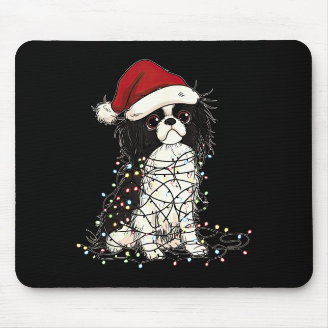 Alfombrilla De Ratón Funny Japanese Chin Christmas Graphics Dog Lights  (Frente)