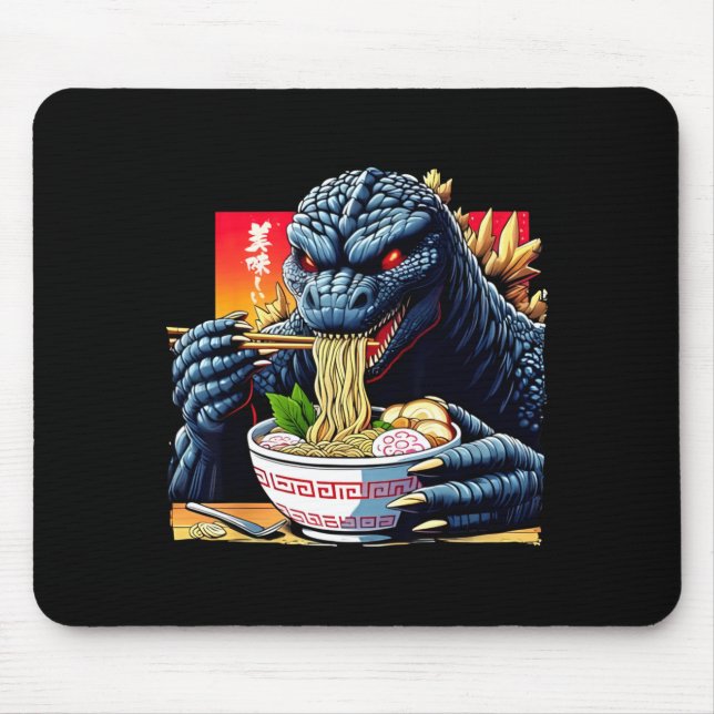 Alfombrilla De Ratón Funny Kaiju Eating Ramen Japanese Monster Lover Bi (Frente)