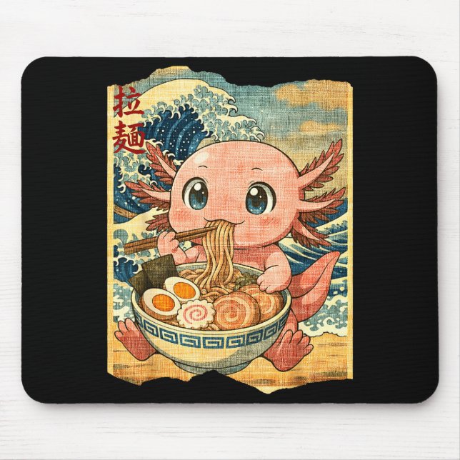 Alfombrilla De Ratón Funny Kawaii Axolotl Ramen Noodle Bowl Japanese Wa (Frente)