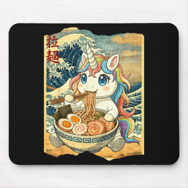 Alfombrilla De Ratón Funny Kawaii Unicorn Ramen Noodle Bowl Japanese Wa (Frente)