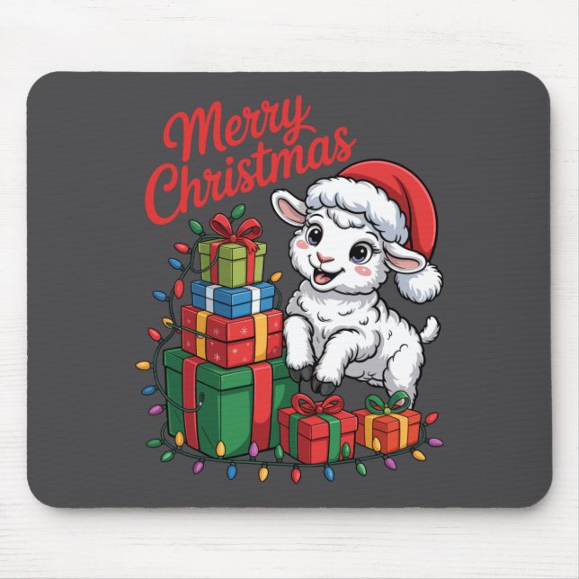 Alfombrilla De Ratón Funny Lamb Santa Hat Animals Lovers Ugly Christmas (Frente)