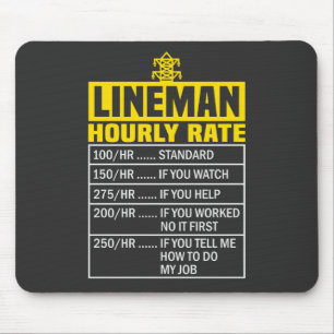 Alfombrilla De Ratón Funny Lineman Hourrate Black Mousepad