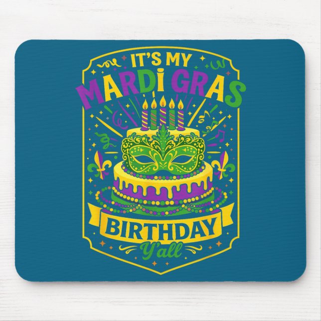 Alfombrilla De Ratón Funny Mardi Gras Birthday Y’all Cake Carnival Cele (Frente)