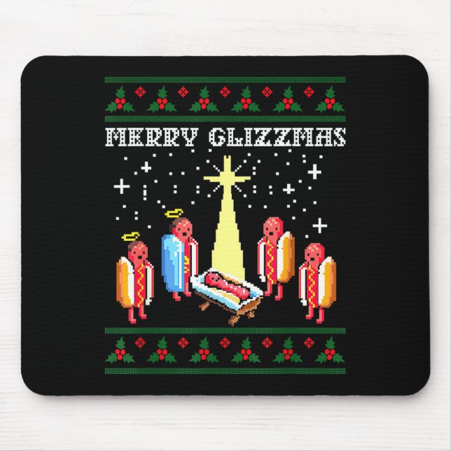 Alfombrilla De Ratón Funny Merry Glizzmas Hot Dogs Family Group Ugly Ch (Frente)
