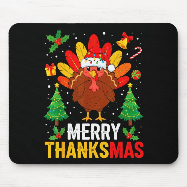 Alfombrilla De Ratón Funny Merry Thanksmas Happy Thanksgiving Santa Tur (Frente)