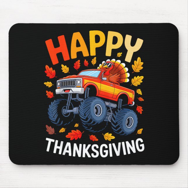 Alfombrilla De Ratón Funny Monster Truck Turkey Happy Thanksgiving For  (Frente)