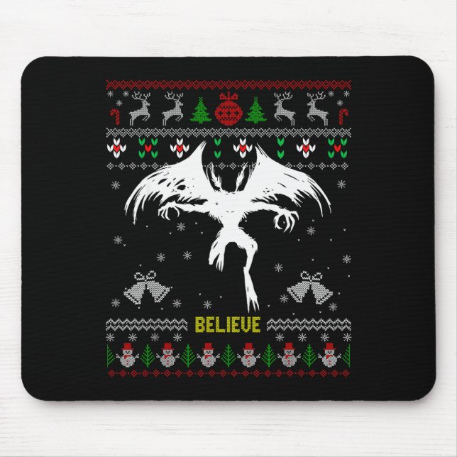 Alfombrilla De Ratón Funny Mothman Ugly Christmas Sweater Believe Crypt (Frente)