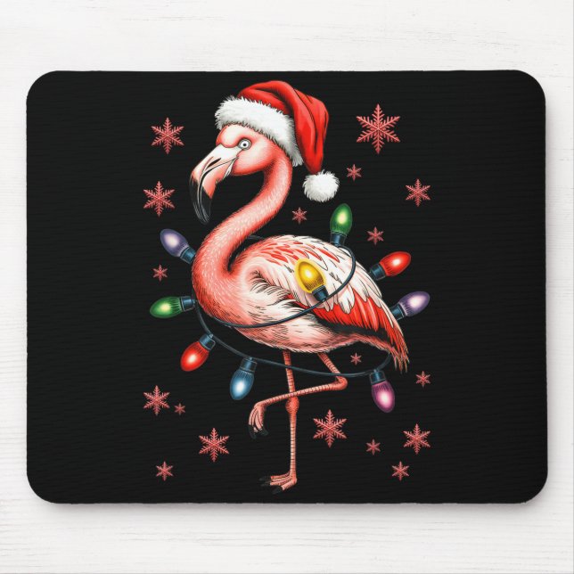 Alfombrilla De Ratón Funny Nk Flamingo Christmas Tree Lights Xmas Snowf (Frente)