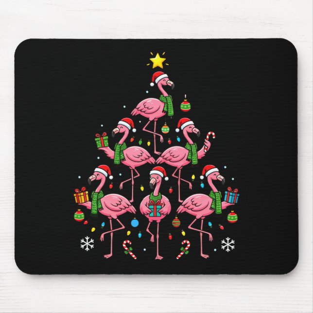 Alfombrilla De Ratón Funny Nk Flamingo Christmas Tree Santa Hats Holida (Frente)