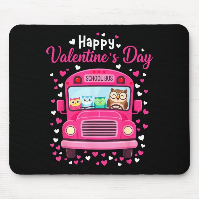 Alfombrilla De Ratón Funny Owls School Bus Driver Happy Valentines Day  (Frente)