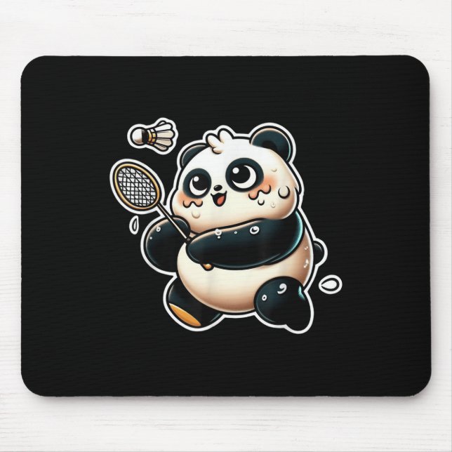 Alfombrilla De Ratón Funny Panda Playing Badminton Cute Sporty Exercise (Frente)