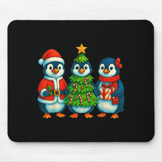 Alfombrilla De Ratón Funny Penguin Christmas Lights Penguin Cute Xmas H (Frente)