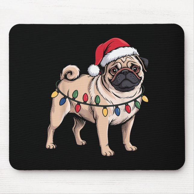 Alfombrilla De Ratón Funny Pug Christmas Santa Hat Xmas Lights  (Frente)