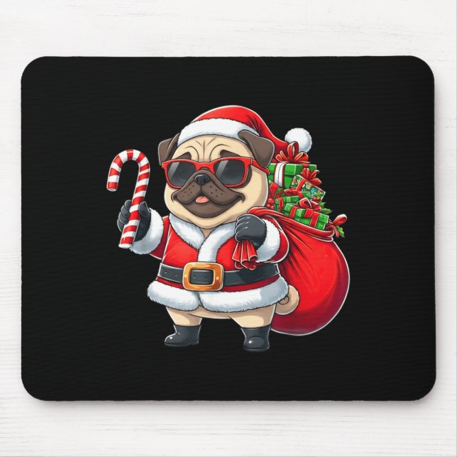 Alfombrilla De Ratón Funny Pug Christmas Santa Outfit Xmas Mom Dad Kids (Frente)