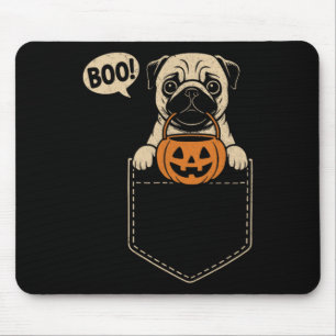 Alfombrilla De Ratón Funny Pug Halloween Cute Pug Dog Pocket Boo Trick