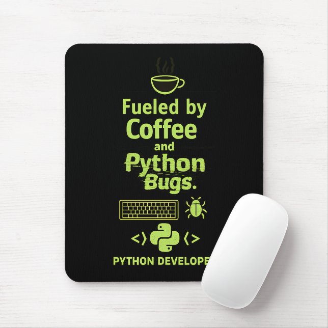 Alfombrilla De Ratón Funny Python Developer – Fueled by Coffee bugs  (Con ratón)