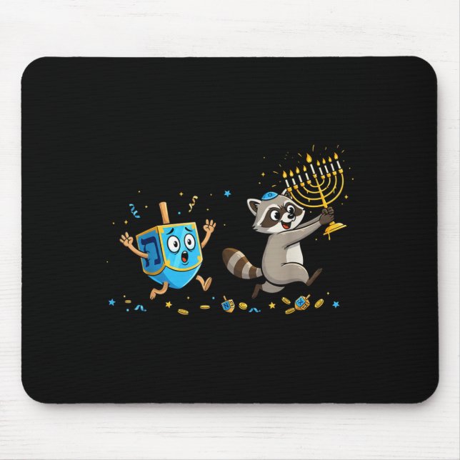 Alfombrilla De Ratón Funny Raccoon Dreidel Menorah Hanukkah Kids Womens (Frente)