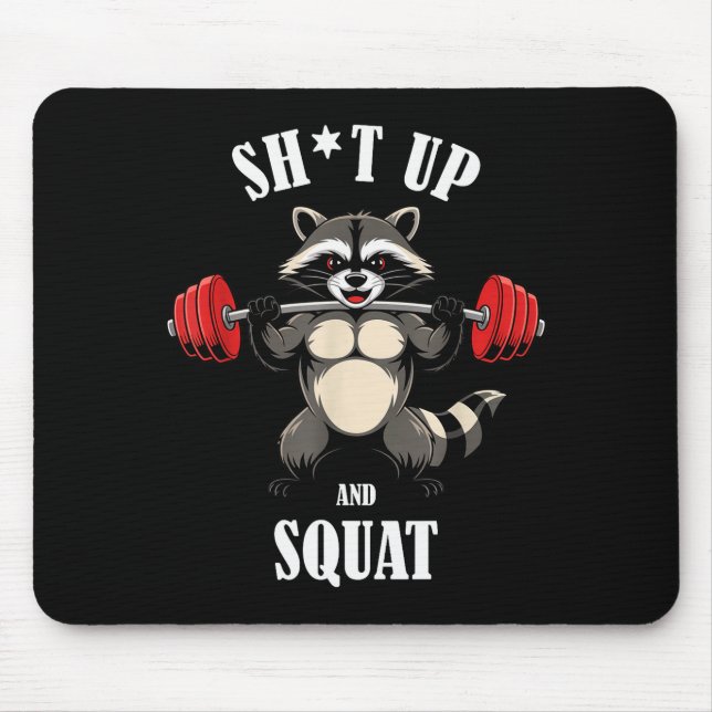 Alfombrilla De Ratón Funny Raccoon Fitness Squating Workout Weightlifti (Frente)