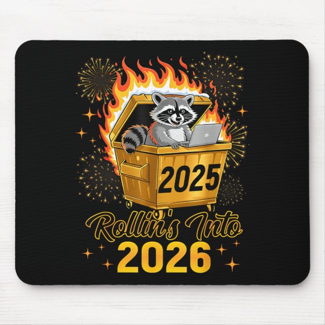 Alfombrilla De Ratón Funny Raccoon Rollin's Into 2026 New Year Matching (Frente)