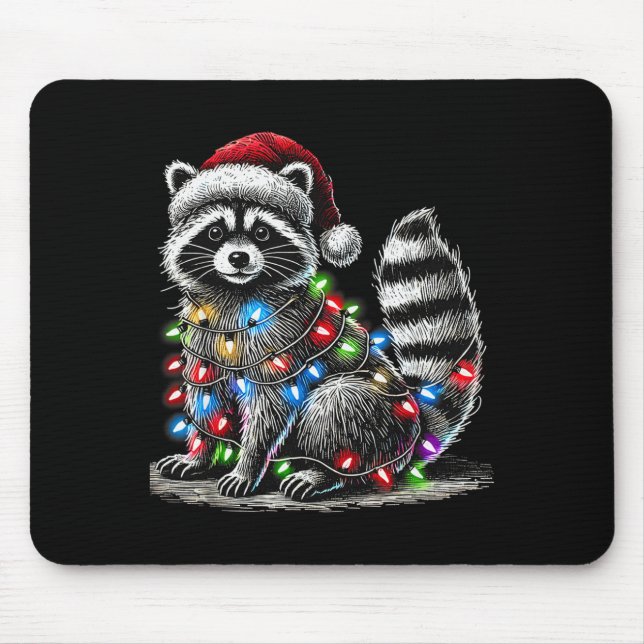Alfombrilla De Ratón Funny Raccoon Santa Hat Christmas Tree Lights Paja (Frente)