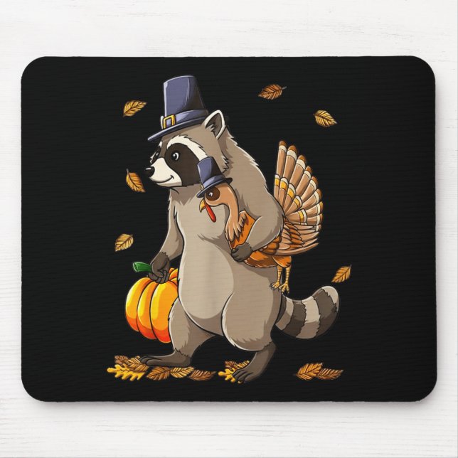 Alfombrilla De Ratón Funny Raccoon Turkey Pumpkin Thanksgiving Gift Men (Frente)