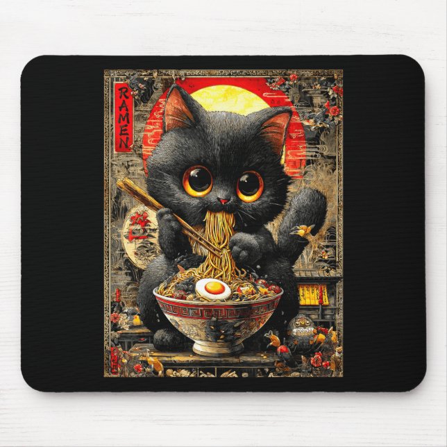Alfombrilla De Ratón Funny Ramen Cat Noodle Lovers Anime Otaku  (Frente)