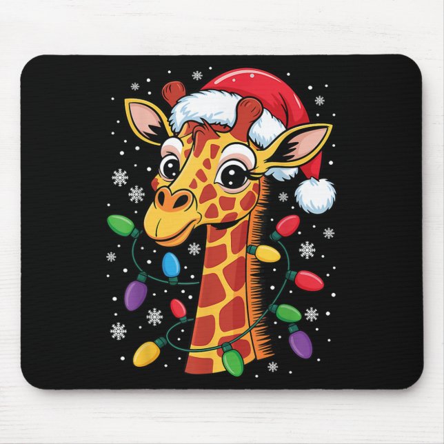 Alfombrilla De Ratón Funny Retro Giraffe Lover Santa Hat Christmas Ligh (Frente)