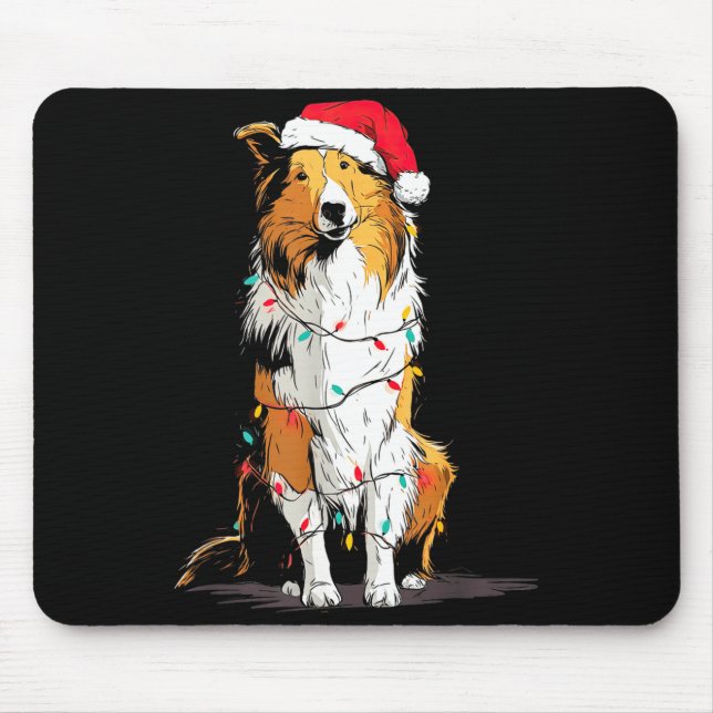 Alfombrilla De Ratón Funny Rough Collie Christmas Graphics Dog Lights L (Frente)