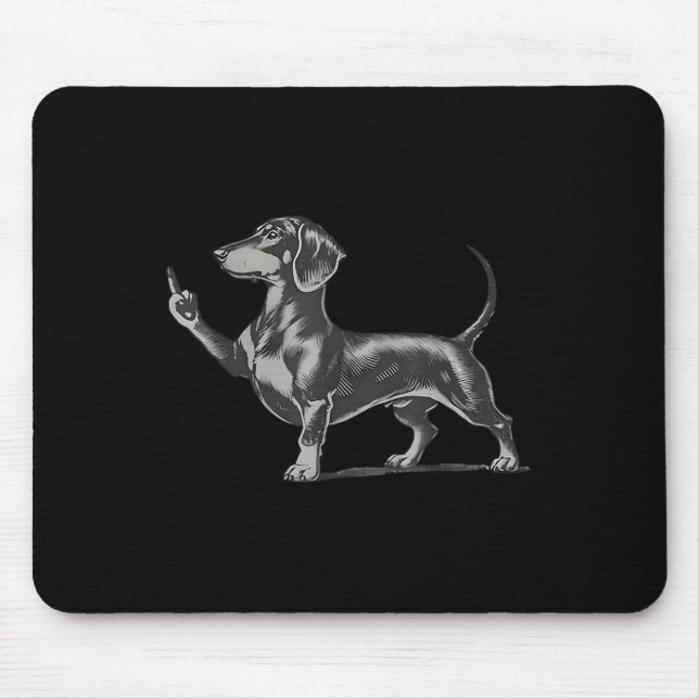 Alfombrilla De Ratón Funny Rude Black Dachshund Dog Meme Middle Finger  (Frente)