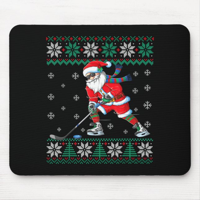 Alfombrilla De Ratón Funny Santa Claus Christmas Ice Hockey Ugly Sweate (Frente)