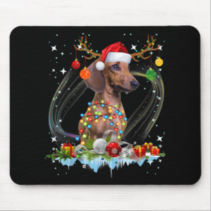Alfombrilla De Ratón Funny Santa Dachshund Reindeer Light Navidades