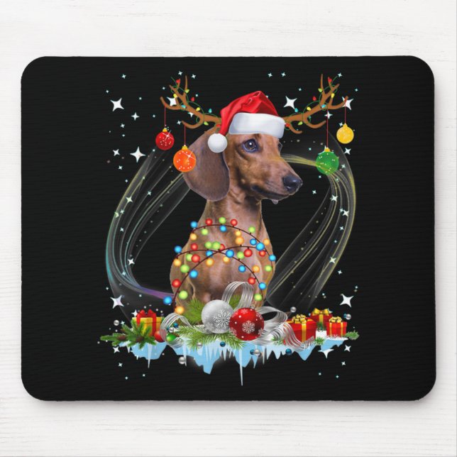 Alfombrilla De Ratón Funny Santa Dachshund Reindeer Light Navidades (Frente)