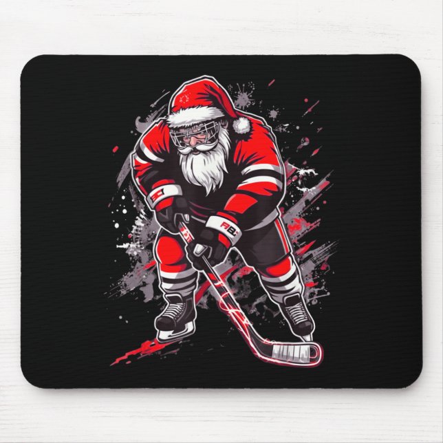Alfombrilla De Ratón Funny Santa Hockey Christmas Retro Winter Player X (Frente)