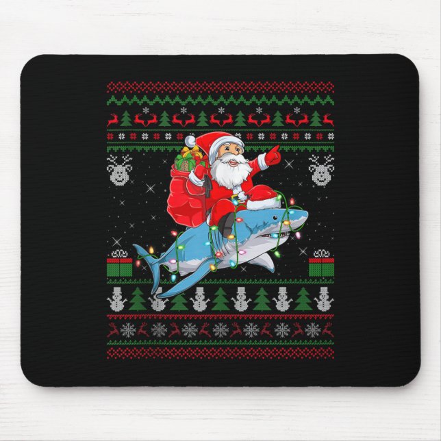 Alfombrilla De Ratón Funny Santa Riding Shark Ugly Christmas Sweaters S (Frente)