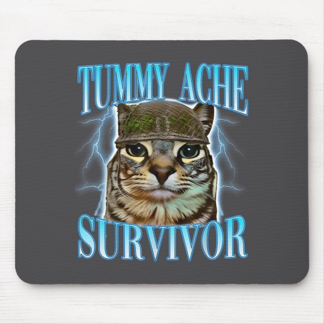 Alfombrilla De Ratón Funny Saying Cats Tummy Ache Survivor Cat Meme Hum (Frente)
