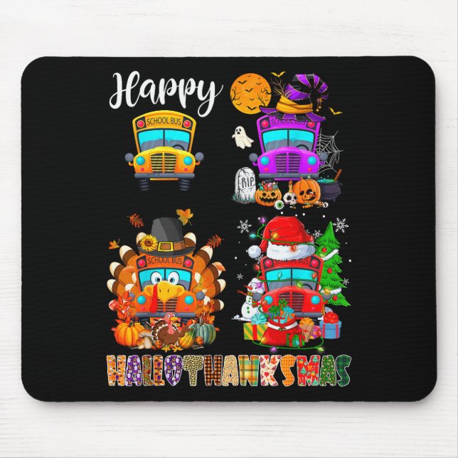 Alfombrilla De Ratón Funny School Bus Witch Turkey Santa Happy Hallotha (Frente)