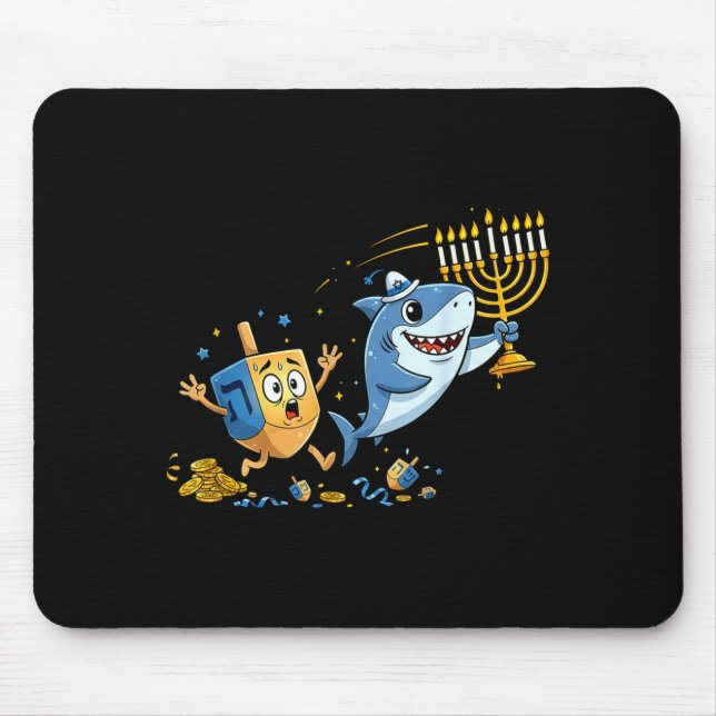 Alfombrilla De Ratón Funny Shark Dreidel Menorah Hanukkah Kids Womens M (Frente)