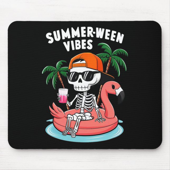 Alfombrilla De Ratón Funny Skeleton Flamingo Summerween Vibes Halloween (Frente)