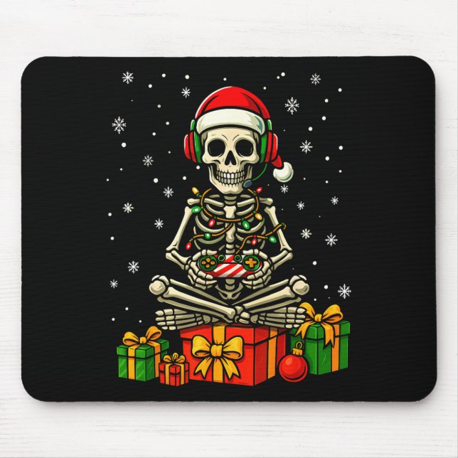 Alfombrilla De Ratón Funny Skeleton Game Controller Xmas Lights Men Wom (Frente)
