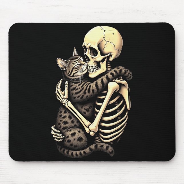 Alfombrilla De Ratón Funny Skeleton Hugging Cat Halloween Cat Lover Mom (Frente)