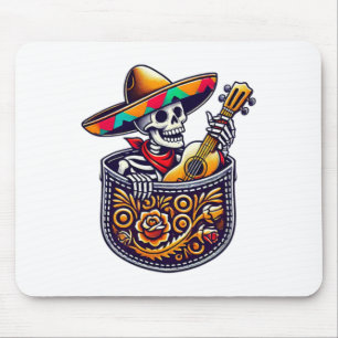 Alfombrilla De Ratón Funny Skeleton Mariachi Guitar Pocket Cinco De May