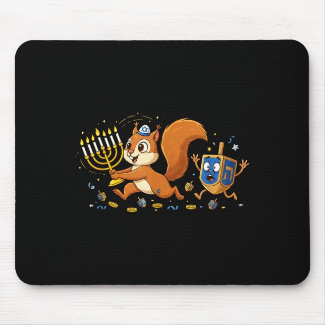 Alfombrilla De Ratón Funny Squirrel Dreidel Menorah Hanukkah Kids Women (Frente)