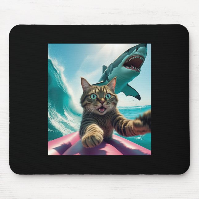 Alfombrilla De Ratón Funny Surfing Cat Selfie With Shark Meme _1  (Frente)