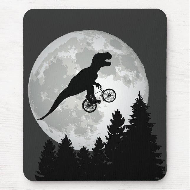 Alfombrilla De Ratón Funny T-Rex volando en bicicleta con luna llena (Frente)