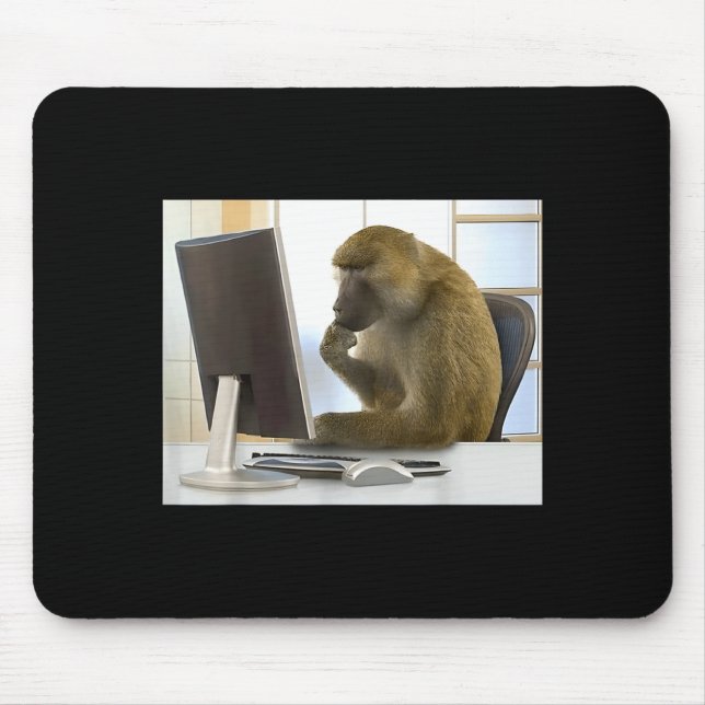 Alfombrilla De Ratón Funny Thinking Monkey Meme Office Curious Ape Brai (Frente)