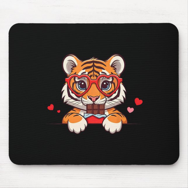 Alfombrilla De Ratón Funny Tiger Heart Chocolate Valentine Tiger Womens (Frente)