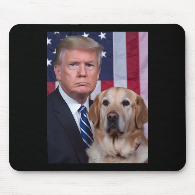 Alfombrilla De Ratón Funny Trump Y El Perro Golden Retriever (Frente)