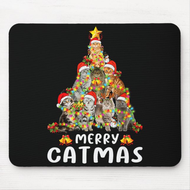 Alfombrilla De Ratón Funny Ugly Sweater Christmas Tree Shirt Cat Lights (Frente)